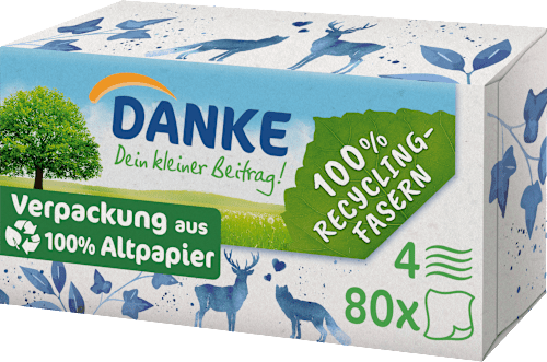 Taschentücher Box 100% Recycling-Fasern Danke