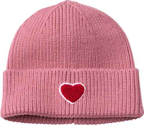 Strickmütze mit Herz-Applikation, rosa, Gr. 52/53 PUSBLU