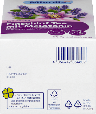 Kräutertee, Einschlaf Tee mit Melatonin (14 Beutel) Mivolis