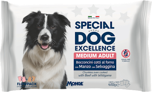 Multi pakiranje mokre hrane za odrasle pse srednjih pasem Divjačina + Govedina, 4x100 g SPECIAL DOG EXCELLENCE
