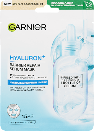 Bőr védőrétegét javító textilmaszk HYALURON+ GARNIER