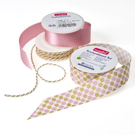 Set panglică cadou roz/alb-auriu-alb Profissimo