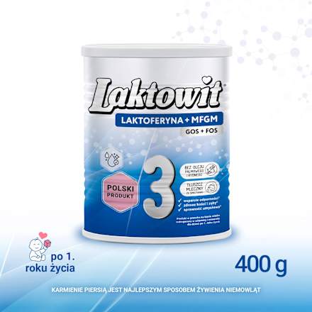Produkt na bazie mleka w proszku 3 dla dzieci po 1. roku życia, wzbogacony w witaminy i minerały Laktoferyna+MFGM Laktowit