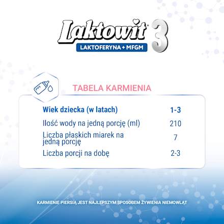 Produkt na bazie mleka w proszku 3 dla dzieci po 1. roku życia, wzbogacony w witaminy i minerały Laktoferyna+MFGM Laktowit