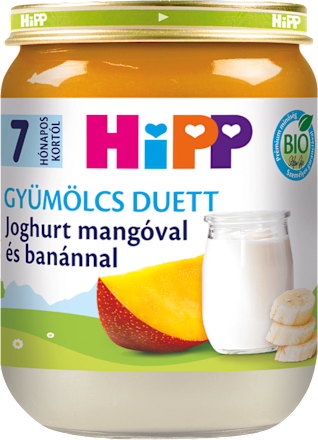 Bio bébidesszert joghurt mangóval és banánnal, 7 hónapos kortól HiPP