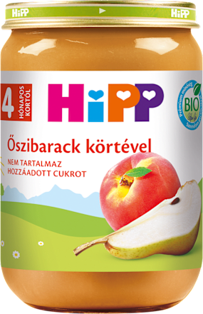 Bio bébidesszert őszibarack- körte gyümölcspüré 4 hónapos kortól HiPP