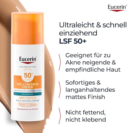 Eucerin Sun Protection Oil Control Tinted Dry Touch Face Sun Gel-Creme LSF 50+ Hell Eucerin