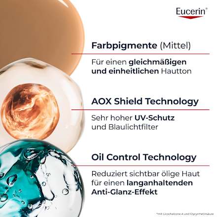 Eucerin Sun Protection Oil Control Tinted Dry Touch Sun Gel-Creme Mittel LSF 50+  Eucerin