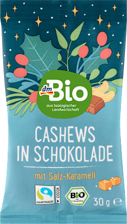 Cashews in Schokolade mit Salz-Karamell, Adventskalender zum Selbstgestalten 2026 dmBio