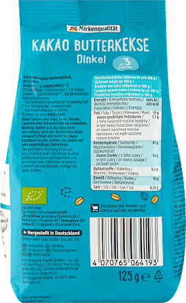 Kinderkekse Kakao Butterkekse Dinkel ab 3 Jahren dmBio
