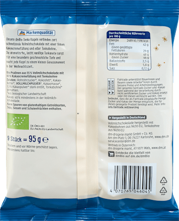 Praline di cioccolato con ripieno di crema al cacao con fava TONKA Bio dmBio