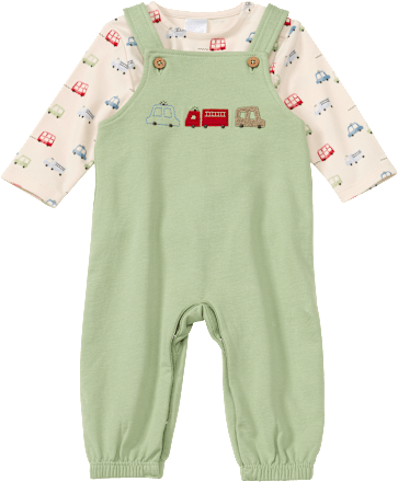 Set mit Latzhose & Langarmshirt mit Auto-Muster, grün, Gr. 62
 ALANA