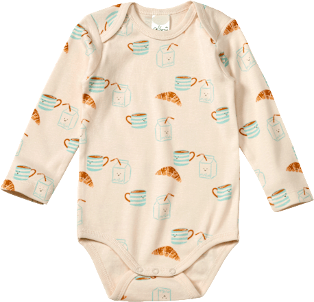 Body Langarm mit Milch-und-Croissant-Muster, beige, Gr. 86/92 ALANA