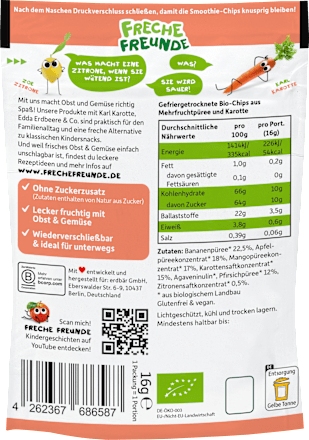 Kindersnack Smoothie-Chips Multifrucht mit Karotte ab 3 Jahren Freche Freunde