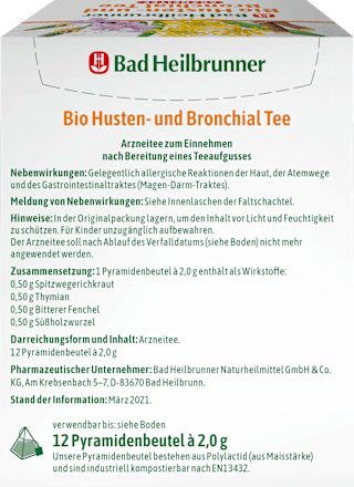 Arzneitee, Husten- & Bronchial Tee (12 Beutel) Bad Heilbrunner