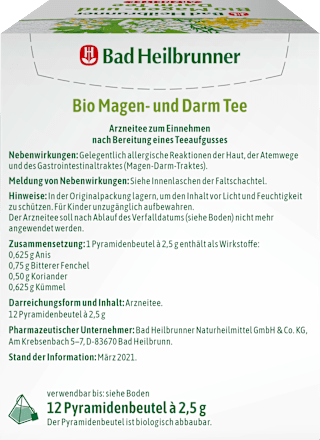Arzneitee, Bio Magen- & Darm Tee (12 Beutel) Bad Heilbrunner