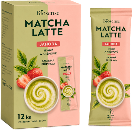 matcha latte s příchutí jahoda 12x20 g Biosense
