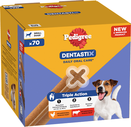 Kausnack Hund Zahnpflege DentaStix für kleine Hunde, Multipack (10x7 Stück) Pedigree