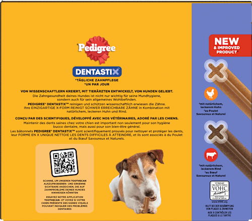 Kausnack Hund Zahnpflege DentaStix für kleine Hunde, Multipack (10x7 Stück) Pedigree