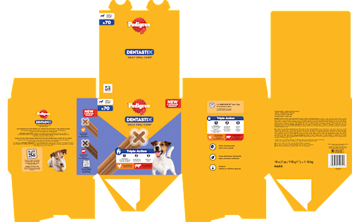 Kausnack Hund Zahnpflege DentaStix für kleine Hunde, Multipack (10x7 Stück) Pedigree