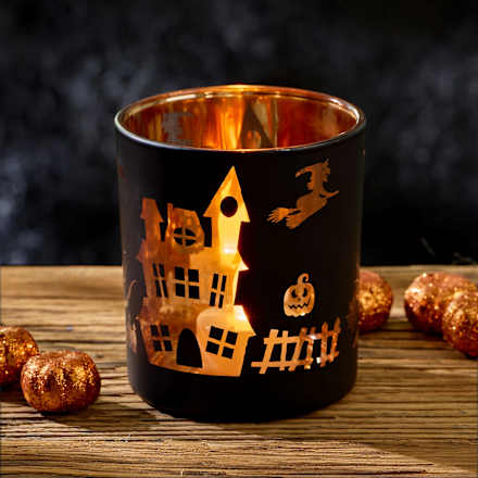 Glaskerzenhalter Haus, schwarz-kupfer (10 cm) Dekorieren & Einrichten