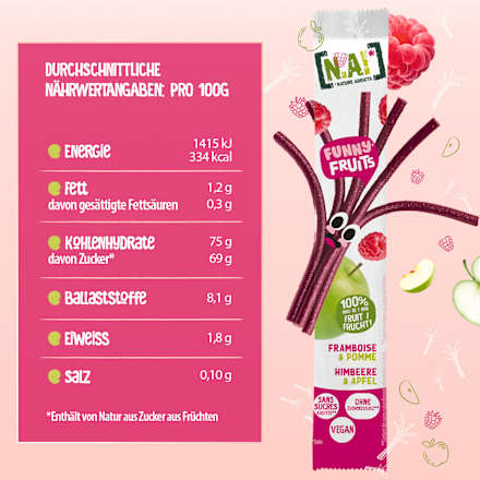 Sadni prigrizek Funny Fruits, malina in jabolko N.A!