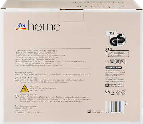 Heißluft-Popcornmaschine, mint/beige (25x13x20 cm) dm home