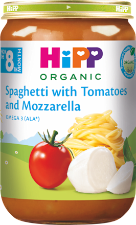 Bio bébimenü, spagetti paradicsommal és mozzarellával, 8 hónapos kortól HiPP