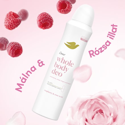 Deo spray teljes testre, málna- és rózsaillattal Dove