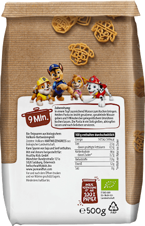 Nudeln, Vollkorn Paw Patrol Helden Pasta ab 3 Jahren PURE & FUN