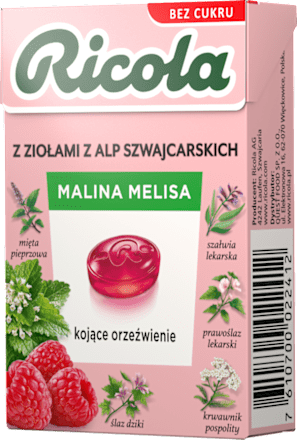 Cukierki z ziołami z alp szwajcarskich Malina Melisa Ricola