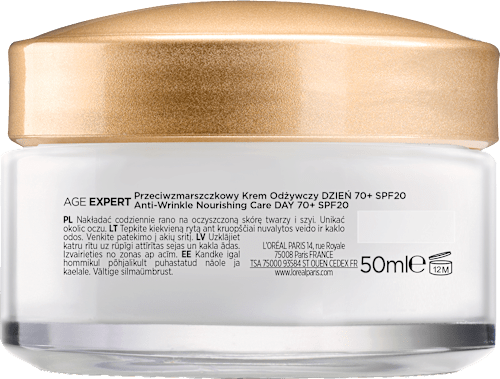 Krem przeciwzmarszczkowy odżywczy na dzień z SPF 20 70+ Ekspert Wieku L'ORÉAL PARiS
