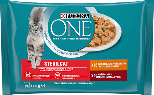 Sterilised kapsičky pro kočky kuře, hovězí ve šťávě 4x85g PURINA GOURMET