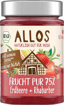 Fruchtaufstrich Erdbeere + Rhabarber Frucht Pur 75% ALLOS