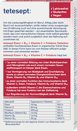Tabletten Eisen + B12 + C + Folsäure tetesept