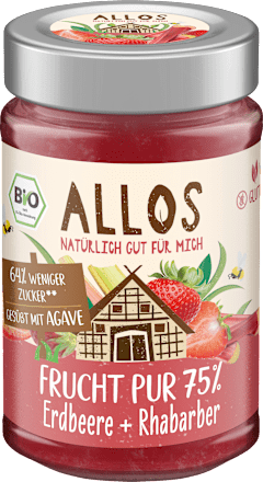 Fruchtaufstrich, Frucht Pur Erdbeere & Rhabarber 75% Frucht ALLOS