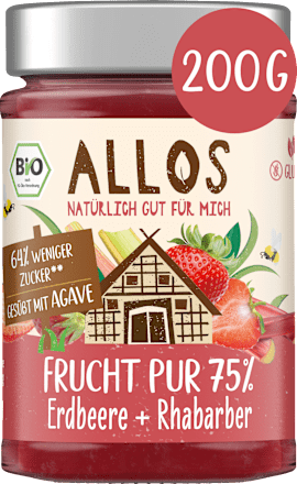 Fruchtaufstrich, Frucht Pur Erdbeere & Rhabarber 75% Frucht ALLOS
