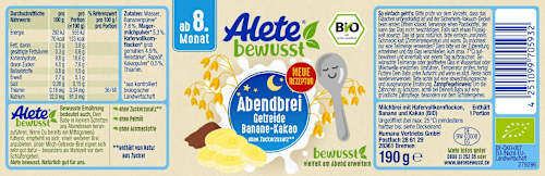 Abendbrei Getreide Banane Kakao ab dem 8.Monat Alete