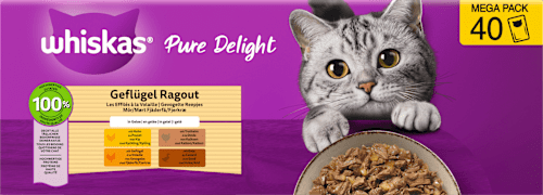Nassfutter Katze Pure Delight Geflügel-Ragout Mega Pack Whiskas