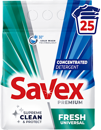 Прахообразен перилен препарат за цветни и бели тъкани Fresh 2in1, 25 пранета Savex