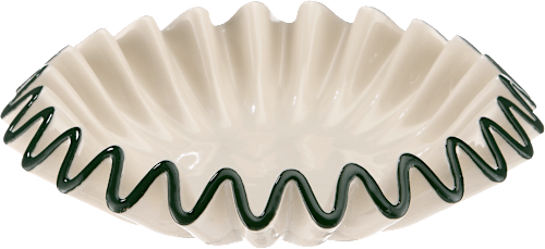 Servierschälchen aus Steingut, geriffelt offwhite/dunkelgrün (13x13x3 cm) BOLTZE