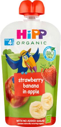 Hippis bio sadni žepek jabolko-banana-jagoda, od 4. meseca HiPP