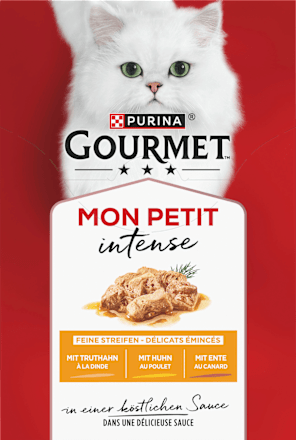Nassfutter Katze mit Geflügel, Mon Petit intense, Multipack (6x50 g) Purina Gourmet