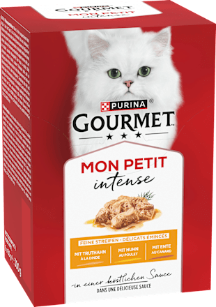 Nassfutter Katze mit Geflügel, Mon Petit intense, Multipack (6x50 g) Purina Gourmet