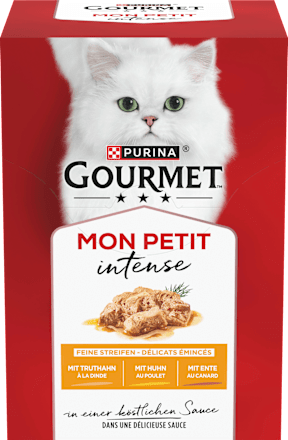 Nassfutter Katze mit Geflügel, Mon Petit intense, Multipack (6x50 g) Purina Gourmet