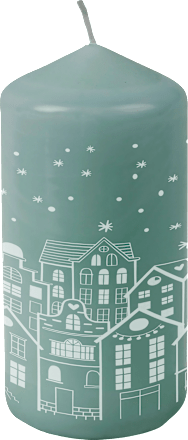 Stumpenkerze "Winterdorf" 130/60, eukalyptus-weiß Dekorieren & Einrichten