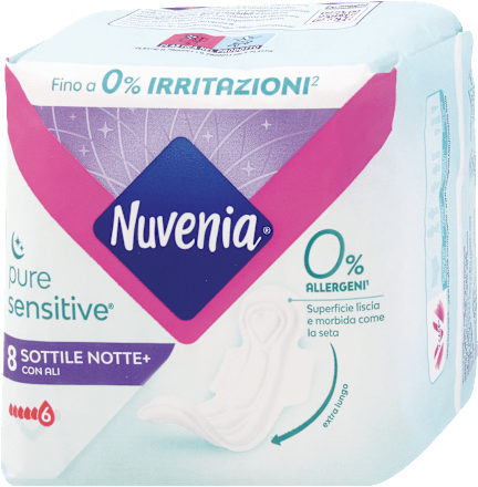 Assorbenti Pure Sensitive sottile goodnight+ con ali Nuvenia