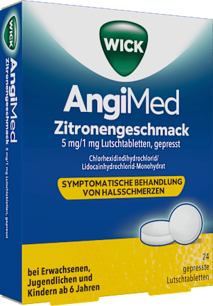 WICK AngiMed Lutschtabletten 5mg/1mg Chlorhexidindihydrochlorid/Lidocainhydrochlorid Monohydrat mit Zitronengeschmack WICK