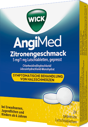 WICK AngiMed Lutschtabletten 5mg/1mg Chlorhexidindihydrochlorid/Lidocainhydrochlorid Monohydrat mit Zitronengeschmack WICK