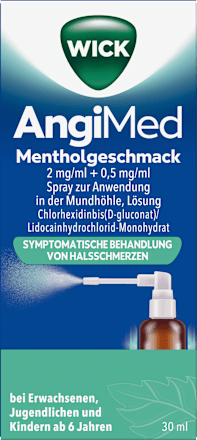 WICK AngiMed Spray zur Anwendung in der Mundhöhle 2mg/ml + 0,5mg/ml Chlorhexidinbis(D-gluconat)/Lidocainhydrochlorid-Monohydrat mit Mentholgeschmack WICK